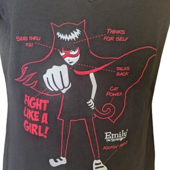 EMILY THE STRANGE Black Red V-Neck  T-Shirt-Size Medium NWOT  NEW - Picture 1 of 3